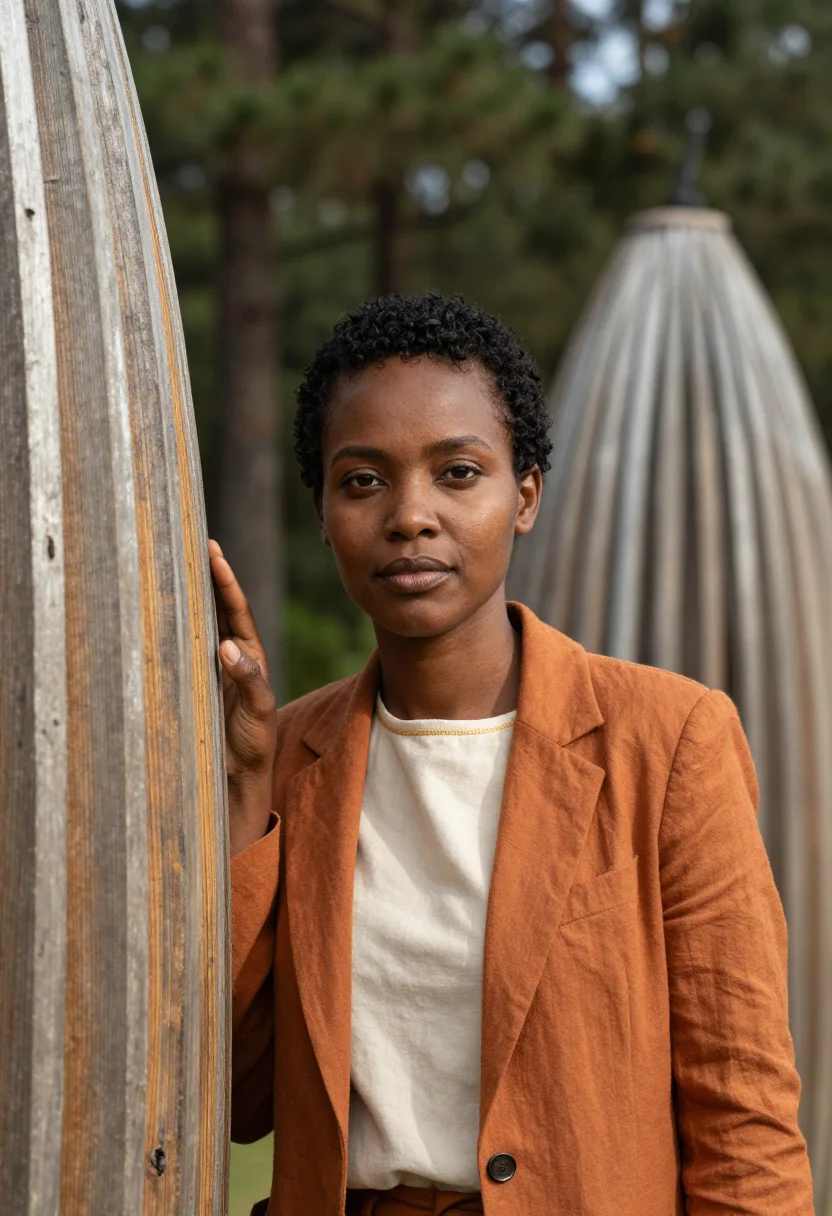 AI noumea cultural centre architect timber ribbed sample — portrait of a woman, a architect in her early thirties of Ka