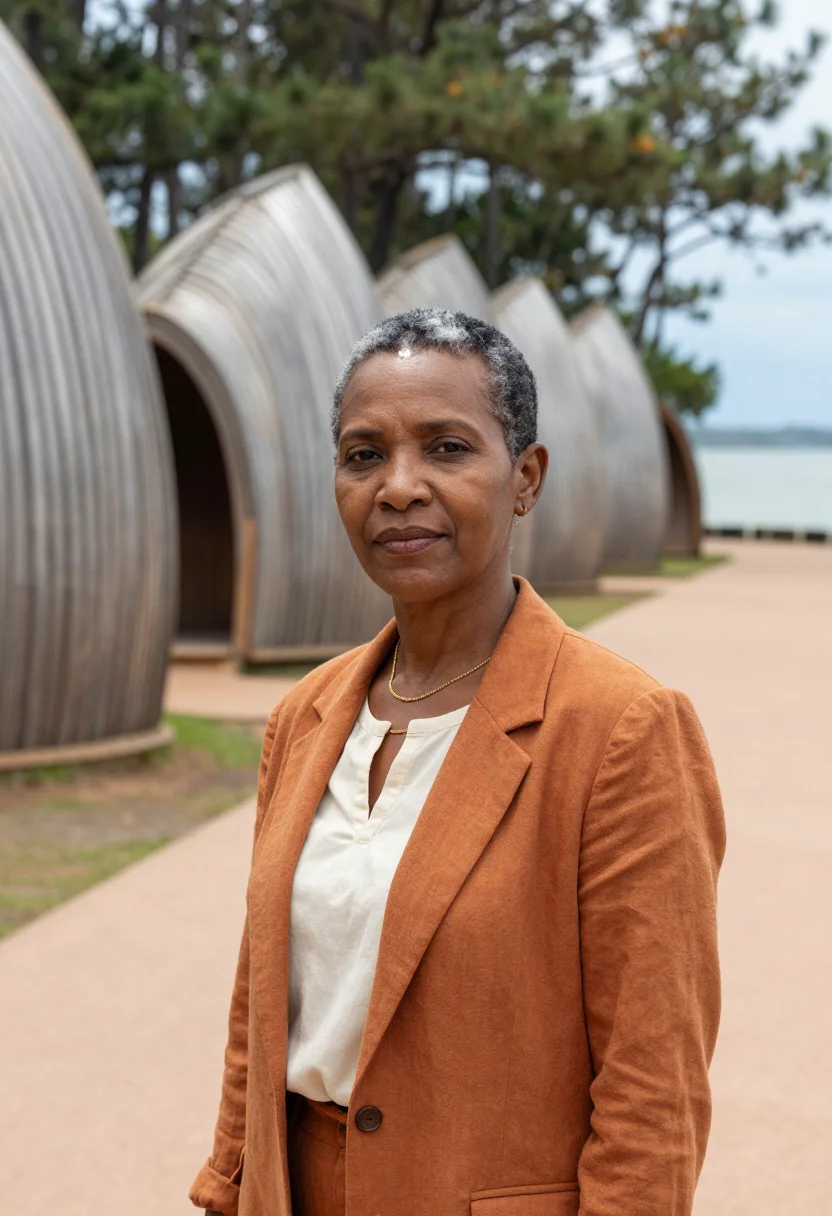 AI noumea cultural centre architect timber ribbed sample — portrait of a woman, a architect in her late forties of Kana