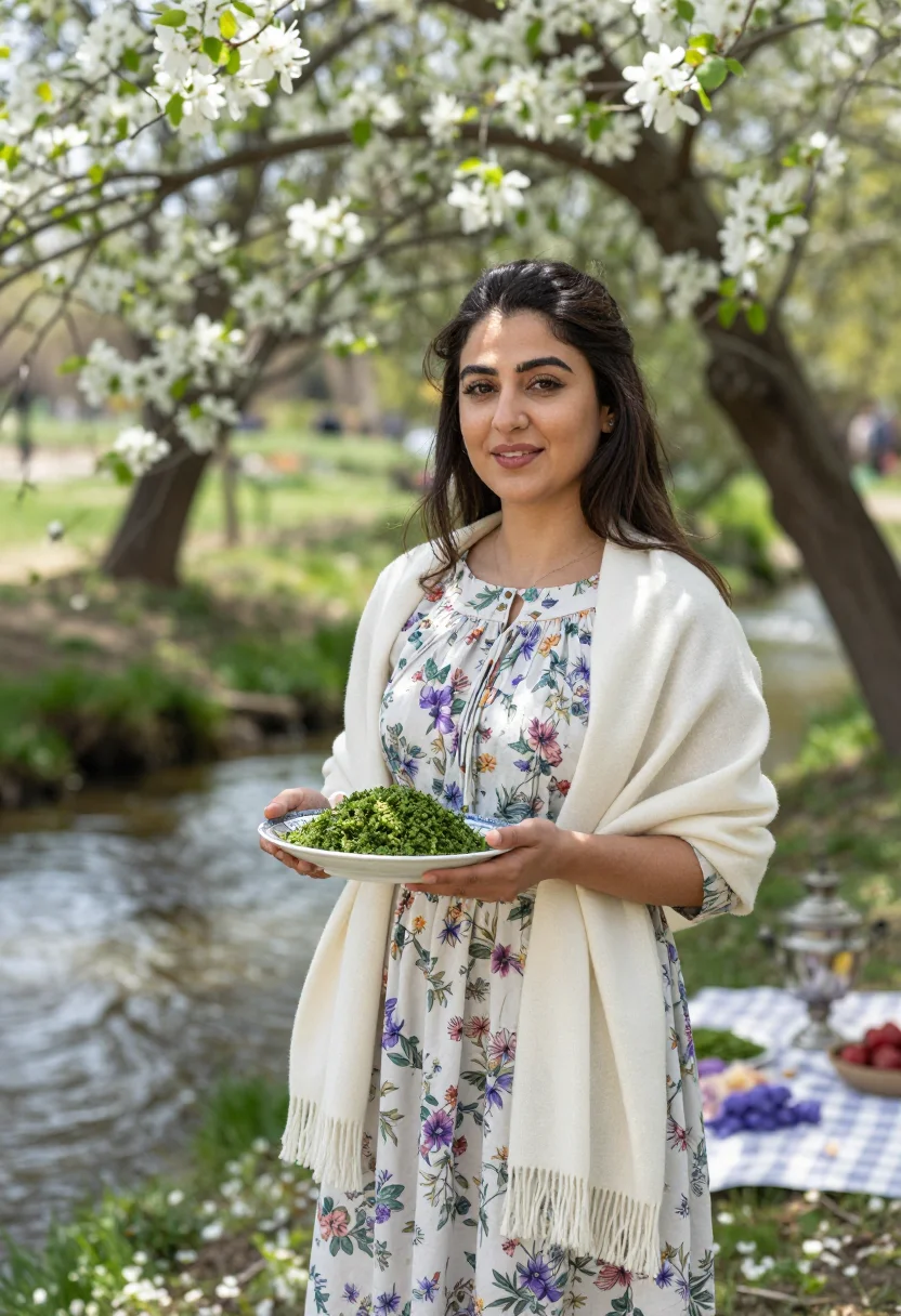 AI nowruz haft sin sample — portrait of a woman, half-length portrait of an Iranian woma