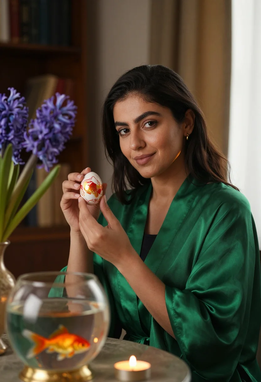 AI nowruz haft sin sample — portrait of a woman, close chest-up portrait of an Iranian w