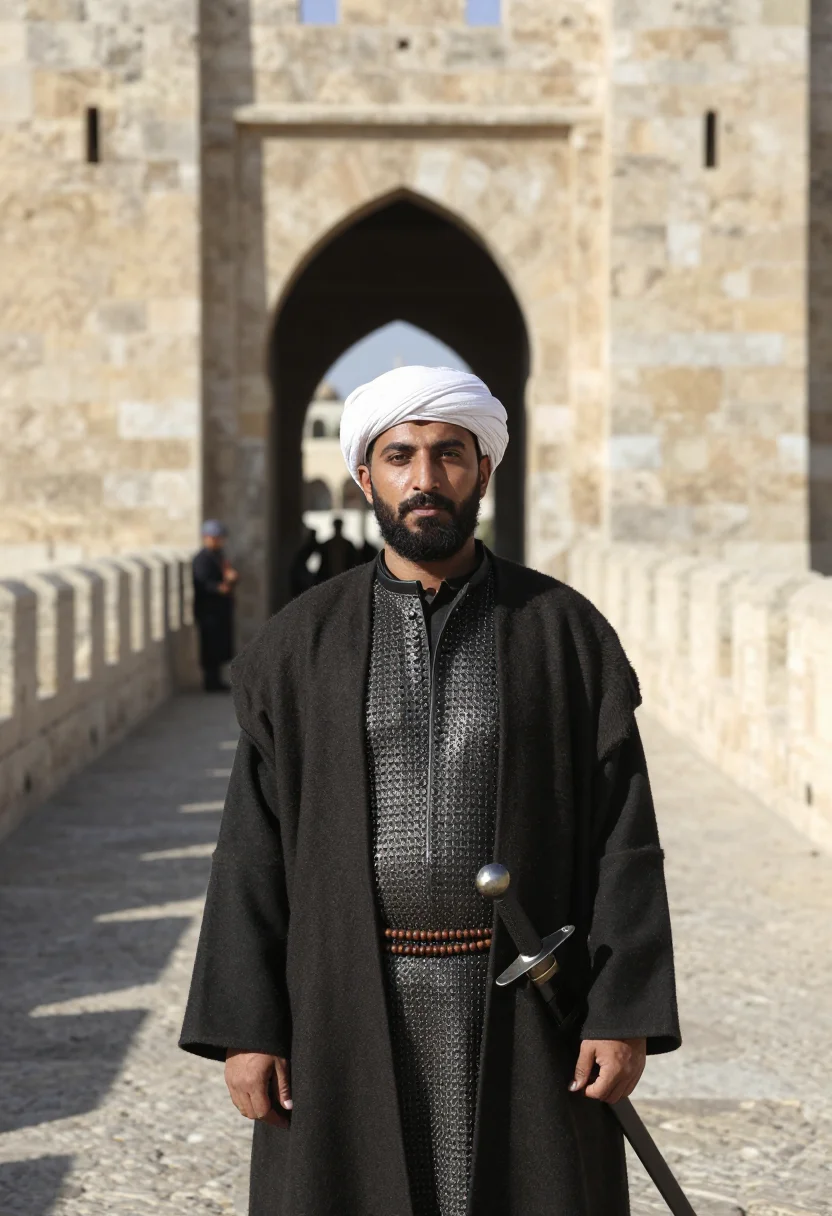 AI nur ad din sample — portrait of a man, chest-up portrait of a Levantine Arab man