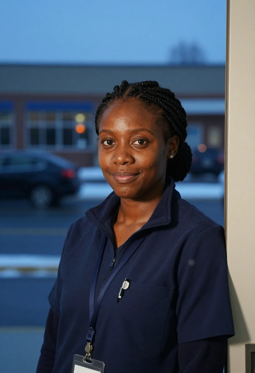 AI nurse dawn navy sample — portrait of a woman, head-and-shoulders portrait of a Black