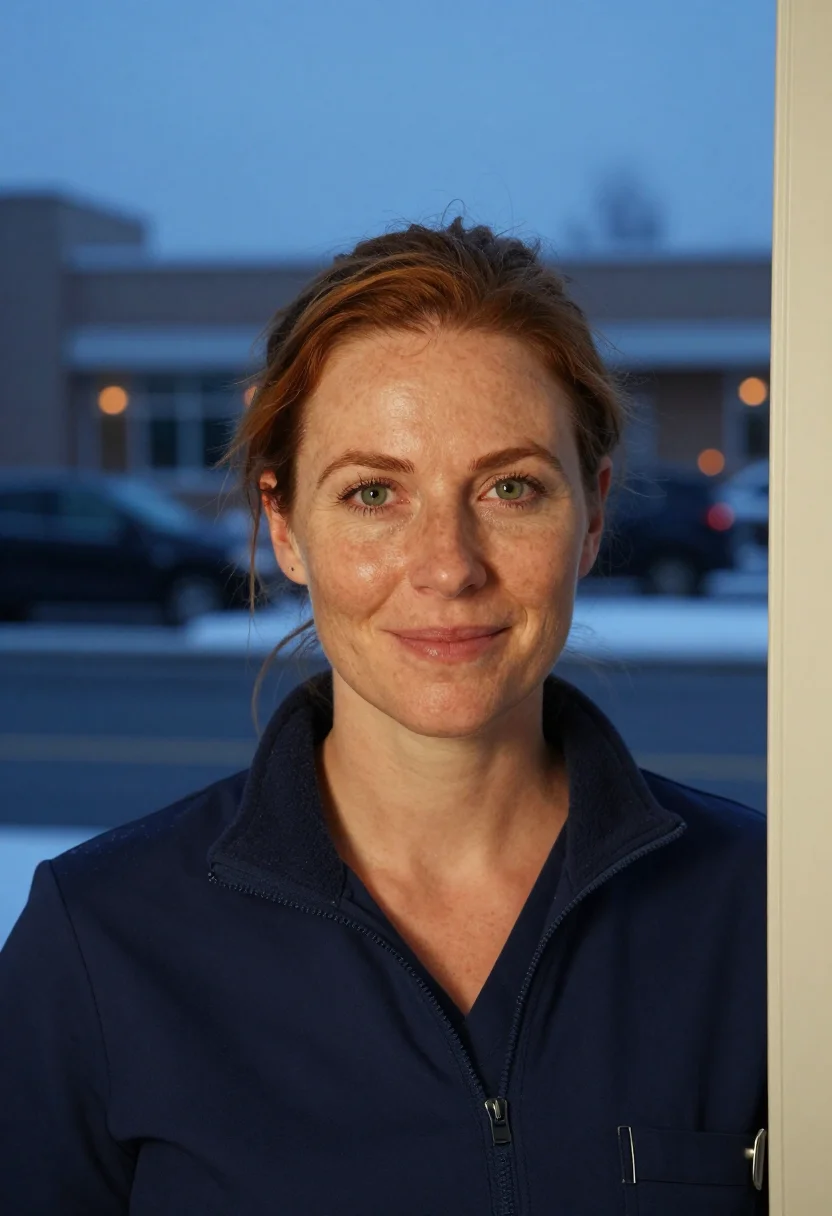 AI nurse dawn navy sample — portrait of a woman, tight headshot of a Western-European wo