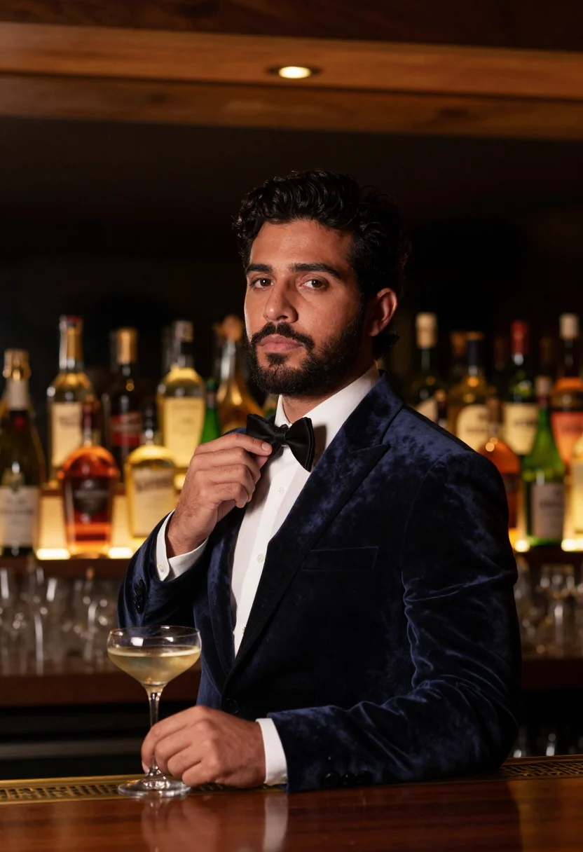 AI nye black tie sample — portrait of a man, tight chest-up portrait of a Latin-Americ
