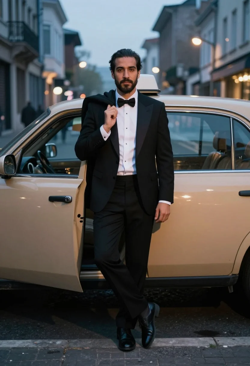 AI nye black tie sample — portrait of a man, full-length portrait of a Western-Europea