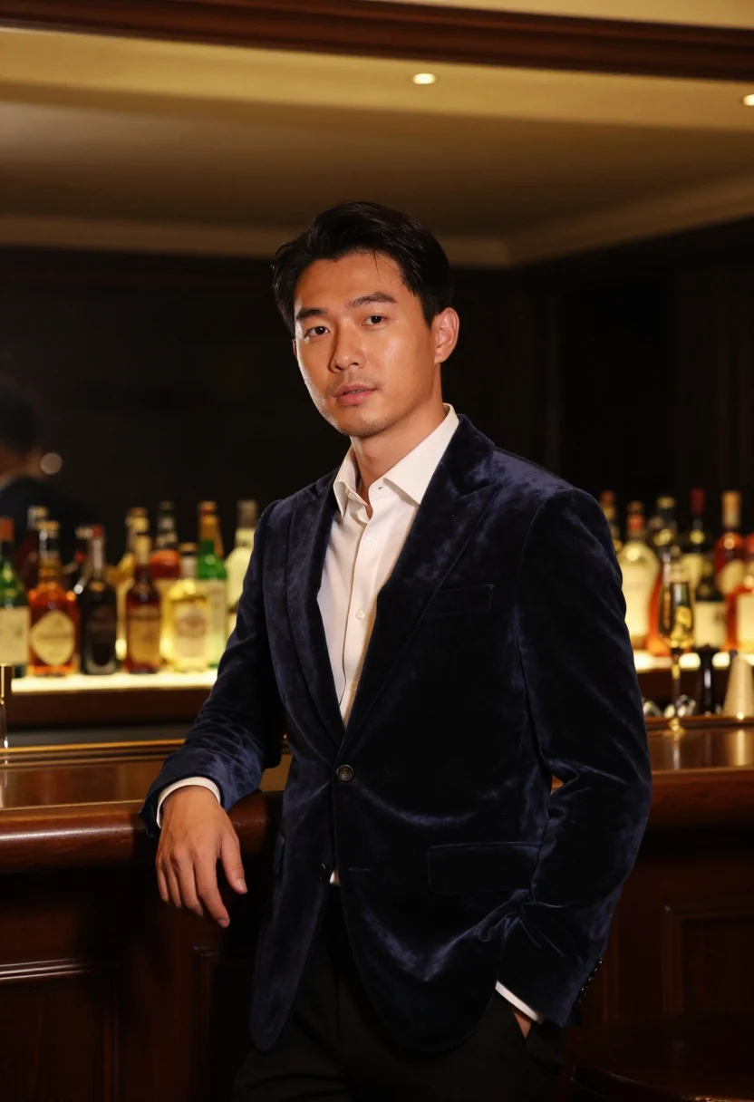 AI nye black tie sample — portrait of a man, close half-length portrait of an East-Asi