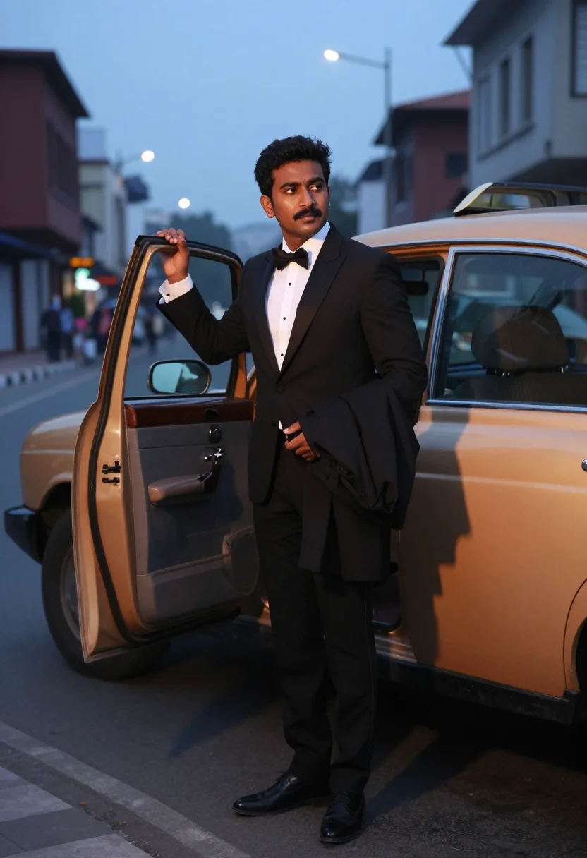 AI nye black tie sample — portrait of a man, full-length portrait of a South-Asian man