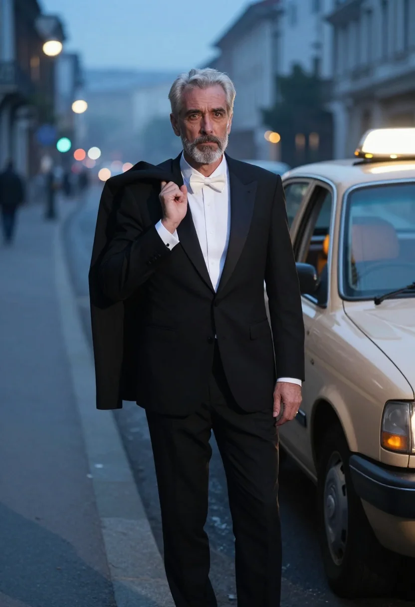 AI nye black tie sample — portrait of a man, three-quarter-length portrait of a Wester