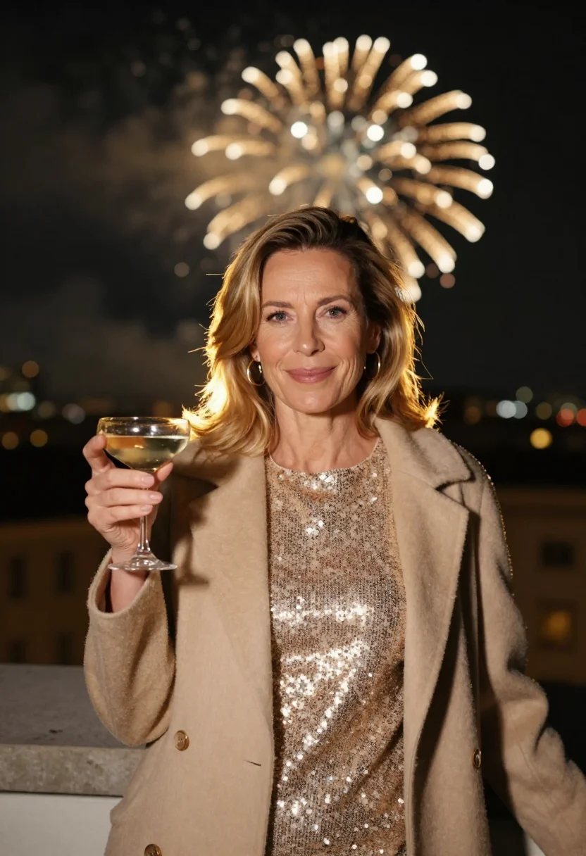 AI nye rooftop gold sample — portrait of a woman, chest-up three-quarter portrait of a We