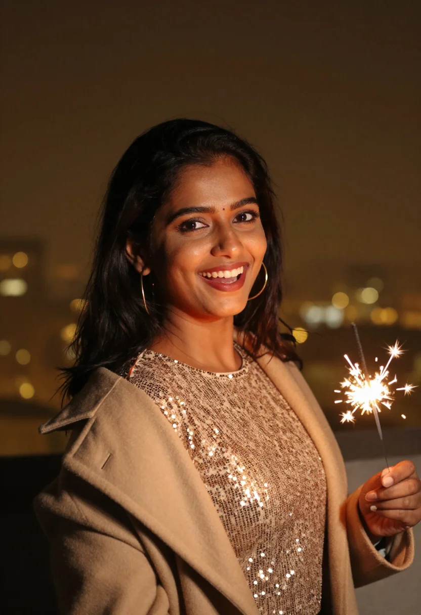 AI nye rooftop gold sample — portrait of a woman, head-and-shoulders portrait of a South-