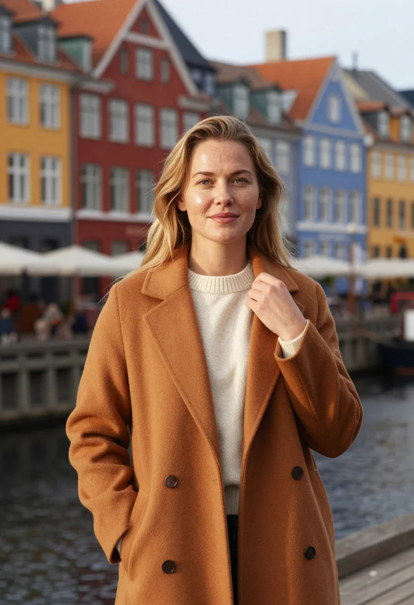 AI nyhavn palette sample — portrait of a woman, framed half-length from the waist up, t