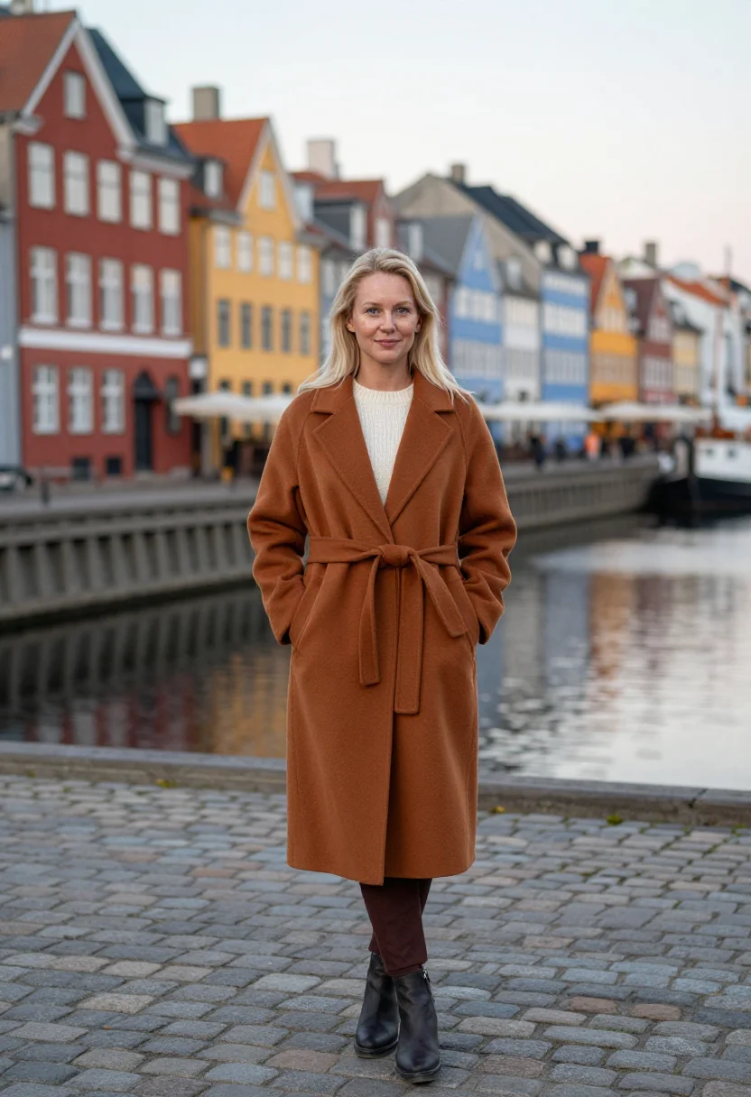 AI nyhavn palette sample — portrait of a woman, framed full-length from the head to the