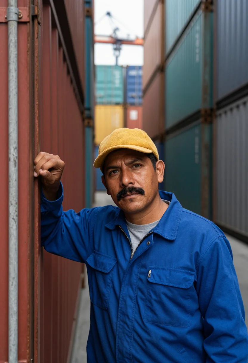 AI oakland longshore container palette sample — portrait of a man, chest-up portrait of a longshore worker i