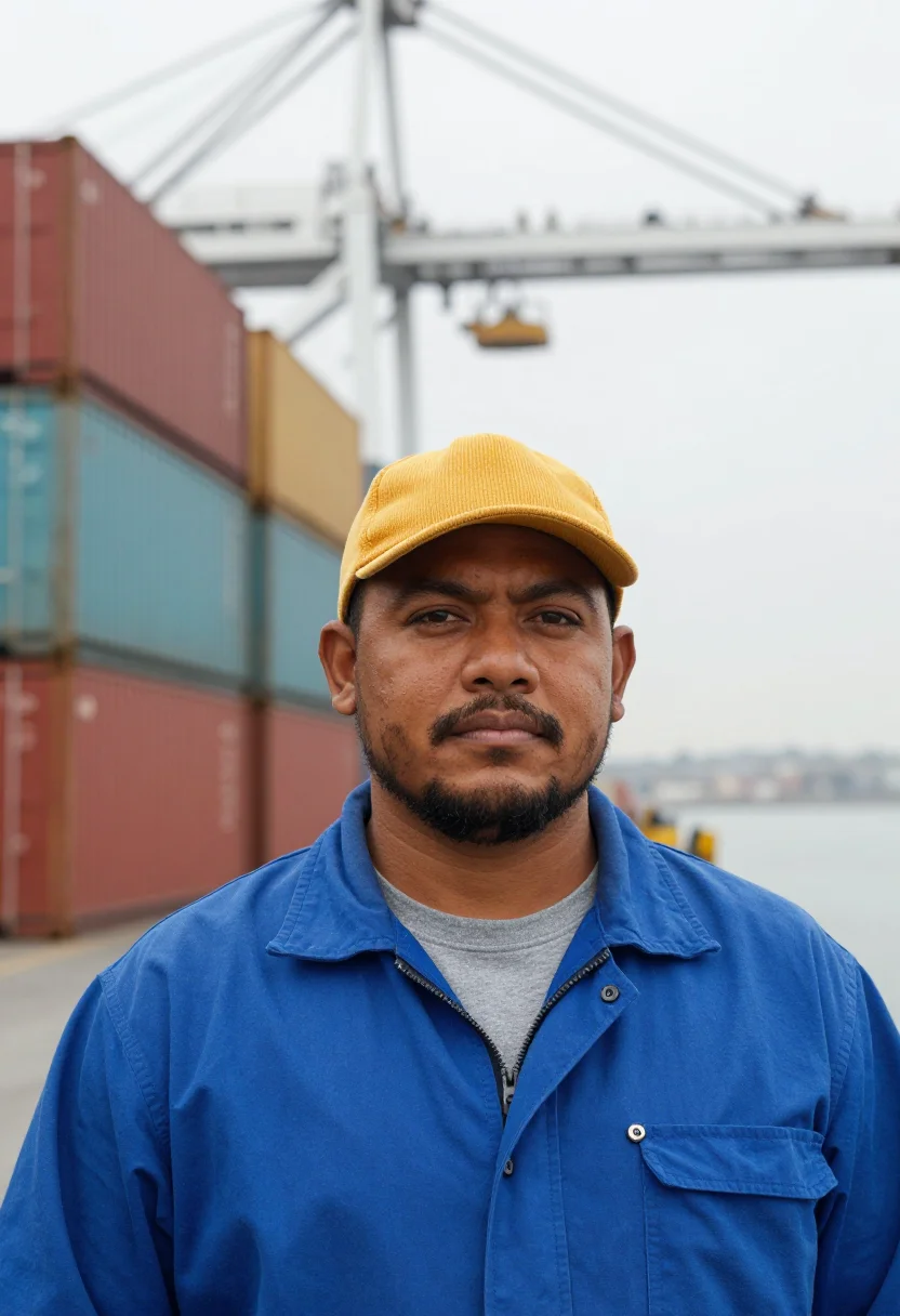 AI oakland longshore container palette sample — portrait of a man, head-and-shoulders portrait of a longshor