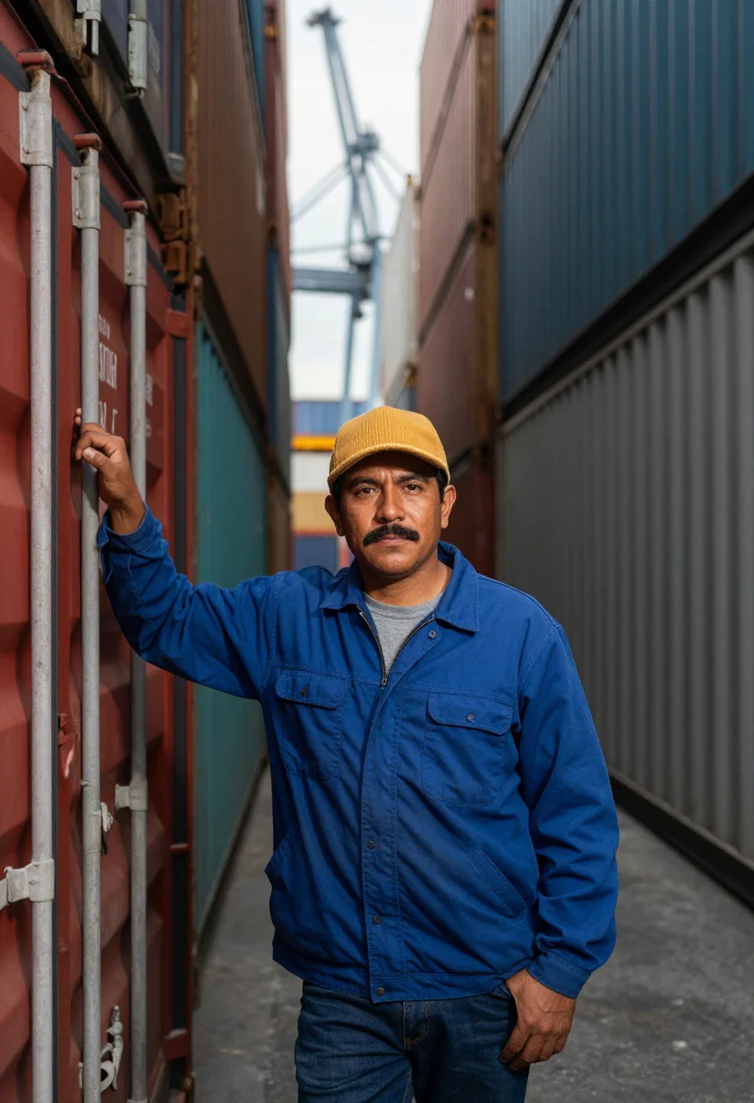 AI oakland longshore container palette sample — portrait of a man, half-length portrait of a longshore worke