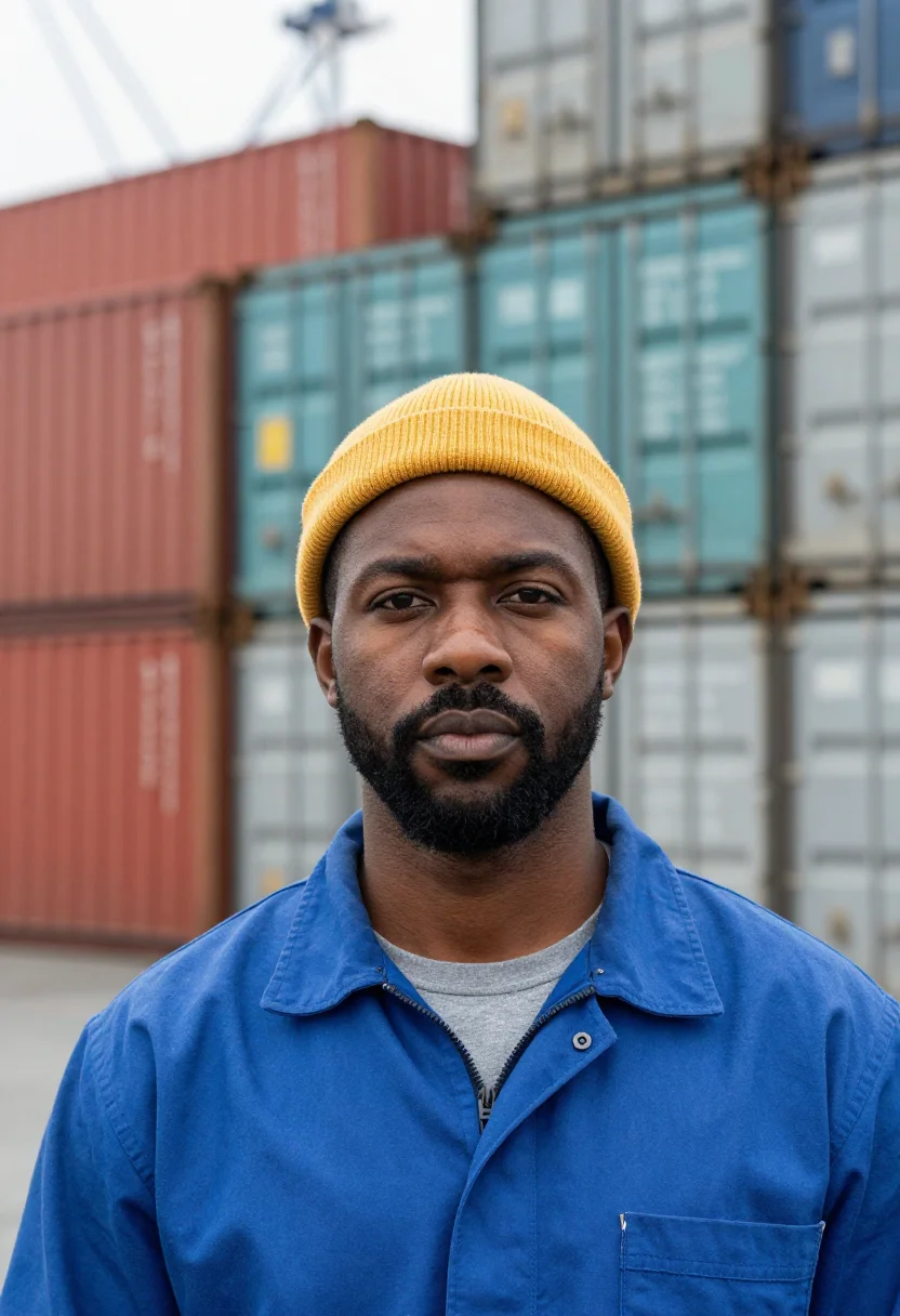 AI oakland longshore container palette sample — portrait of a man, head-and-shoulders portrait of a longshor
