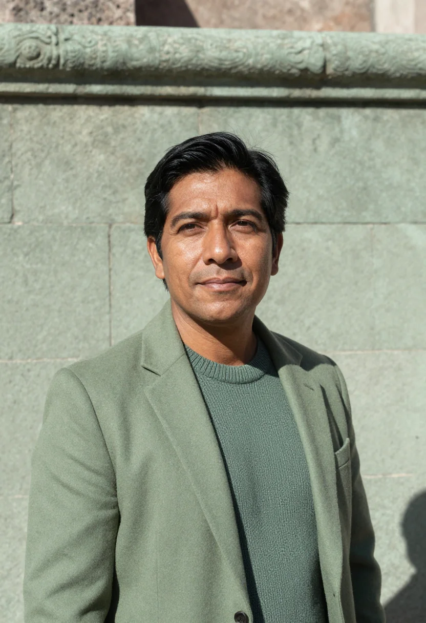 AI oaxaca archaeologist green cantera sample — portrait of a man, a Zapotec archaeologist in his late thirt