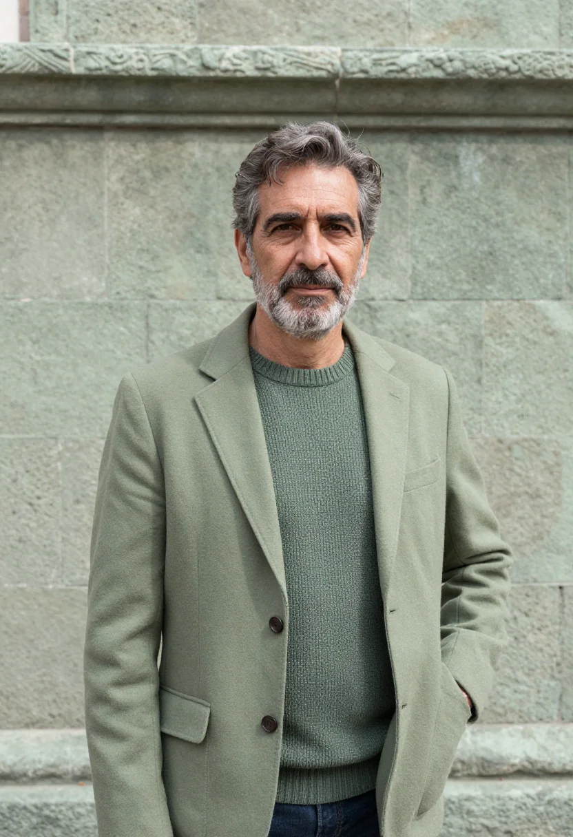 AI oaxaca archaeologist green cantera sample — portrait of a man, a Spanish archaeologist in his fifties wi
