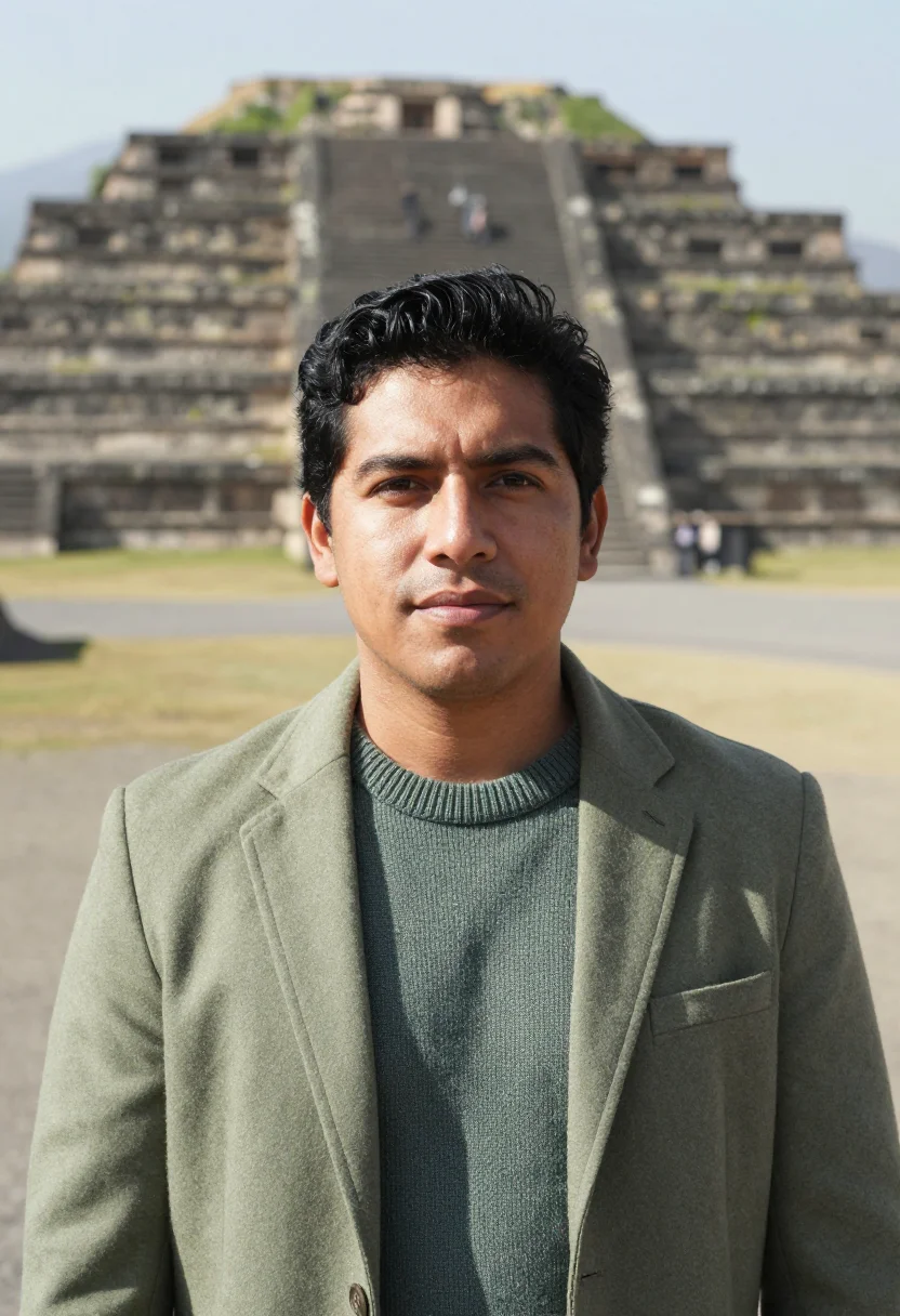 AI oaxaca archaeologist green cantera sample — portrait of a man, a Mexican archaeologist in his early thir