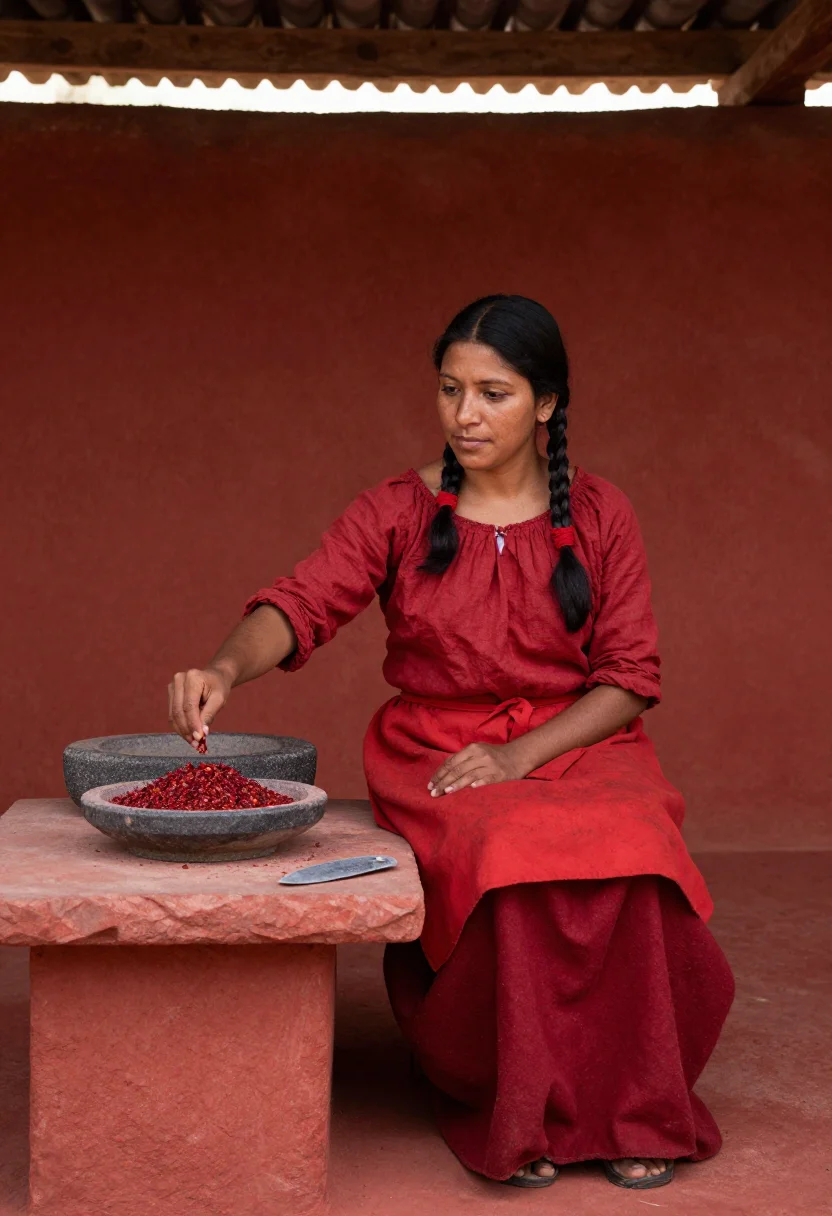 AI oaxaca cochineal sample — portrait of a woman, a woman in her thirties with warm brown