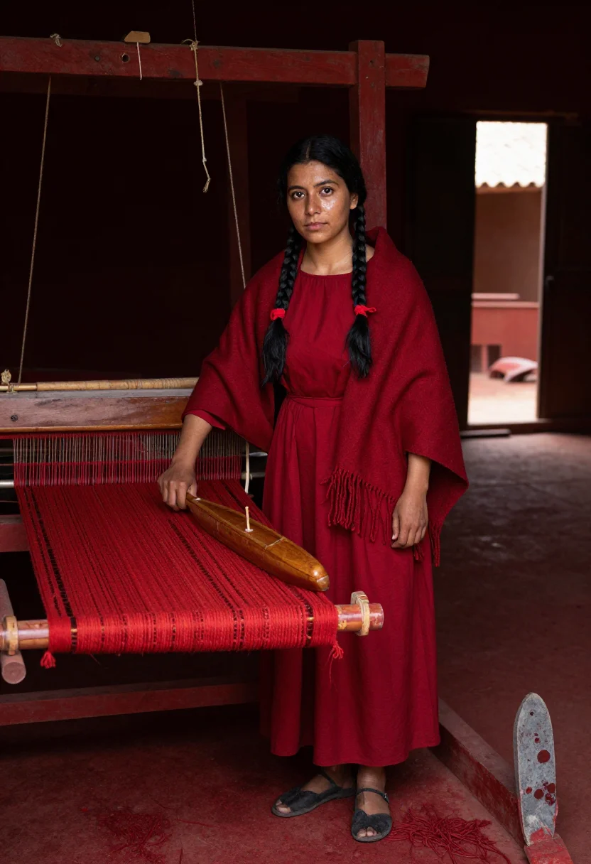 AI oaxaca cochineal sample — portrait of a woman, a woman in her thirties with warm brown