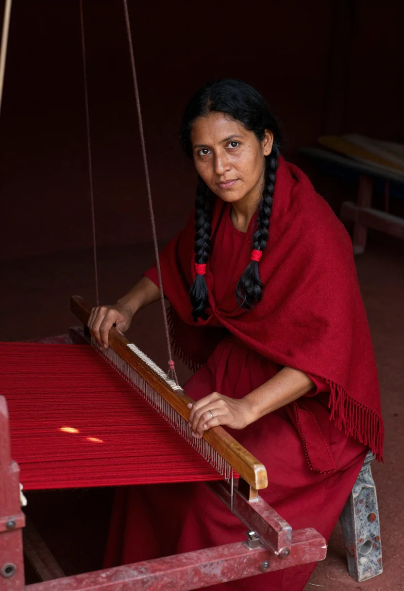 AI oaxaca cochineal sample — portrait of a woman, a woman in her thirties with warm brown