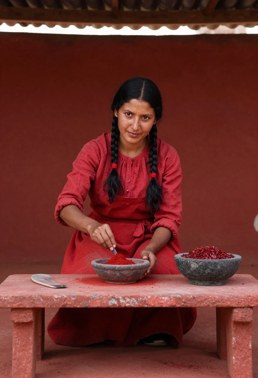 AI oaxaca cochineal sample — portrait of a woman, a woman in her thirties with warm brown