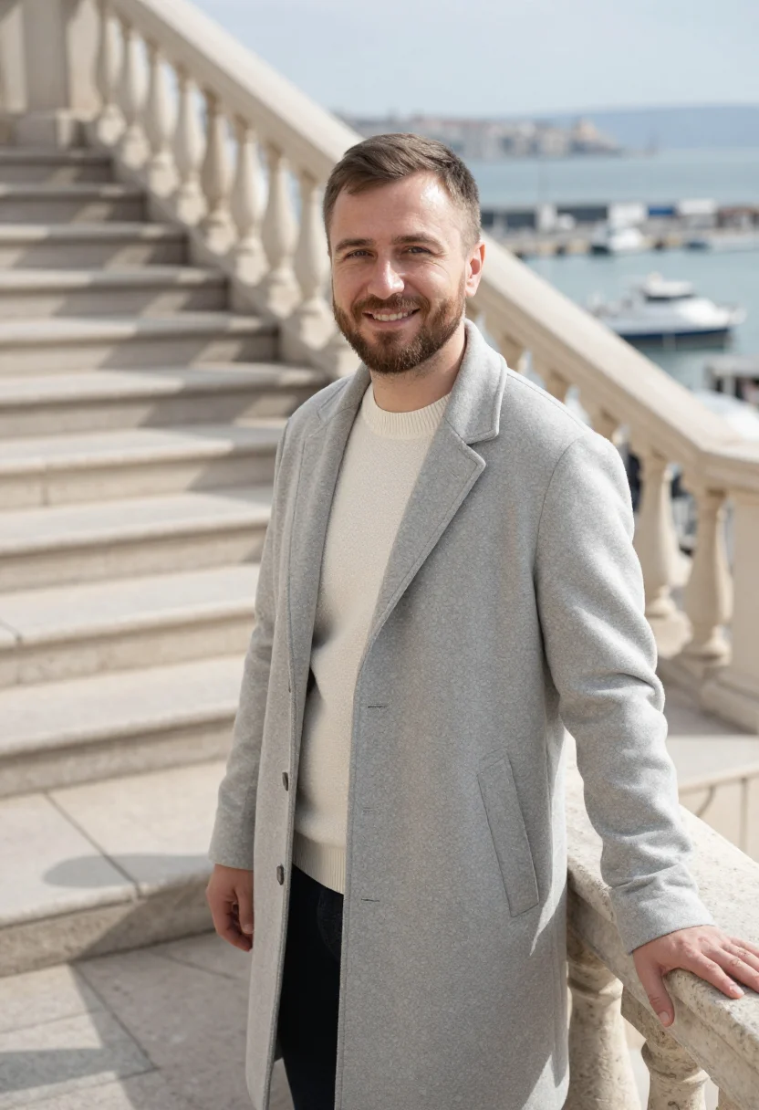 AI odesa shipping executive limestone stairs sample — portrait of a man, of Ukrainian descent in his late thirties