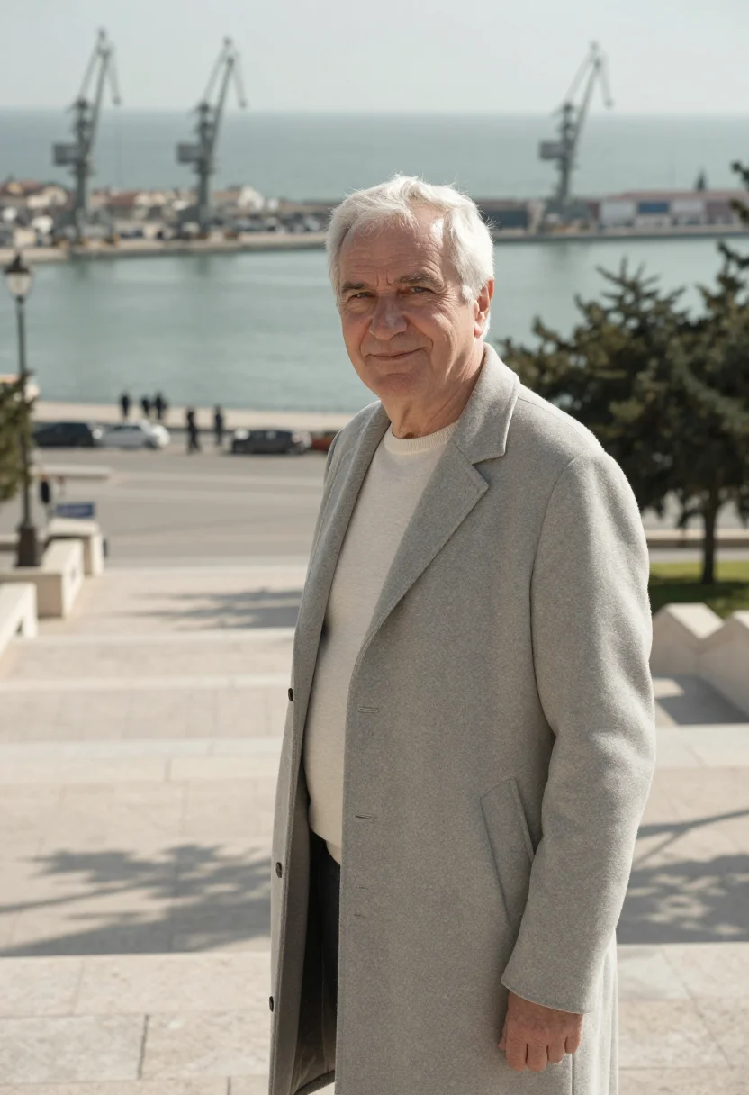 AI odesa shipping executive limestone stairs sample — portrait of a man, in his sixties with fair weathered skin,