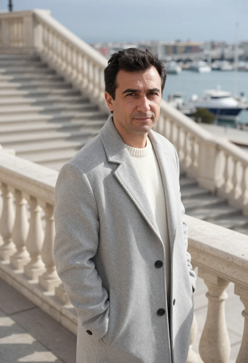 AI odesa shipping executive limestone stairs sample — portrait of a man, of Georgian descent in his forties with o