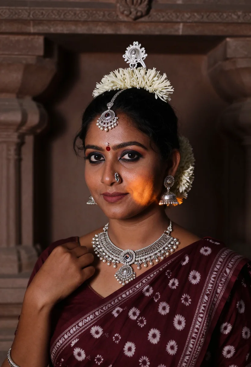 AI odissi sample — close head-and-shoulders portrait of a South-Asian Odia woma