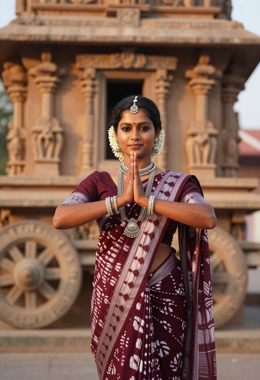 AI odissi sample — three-quarter portrait of a South-Asian Odia woman with warm