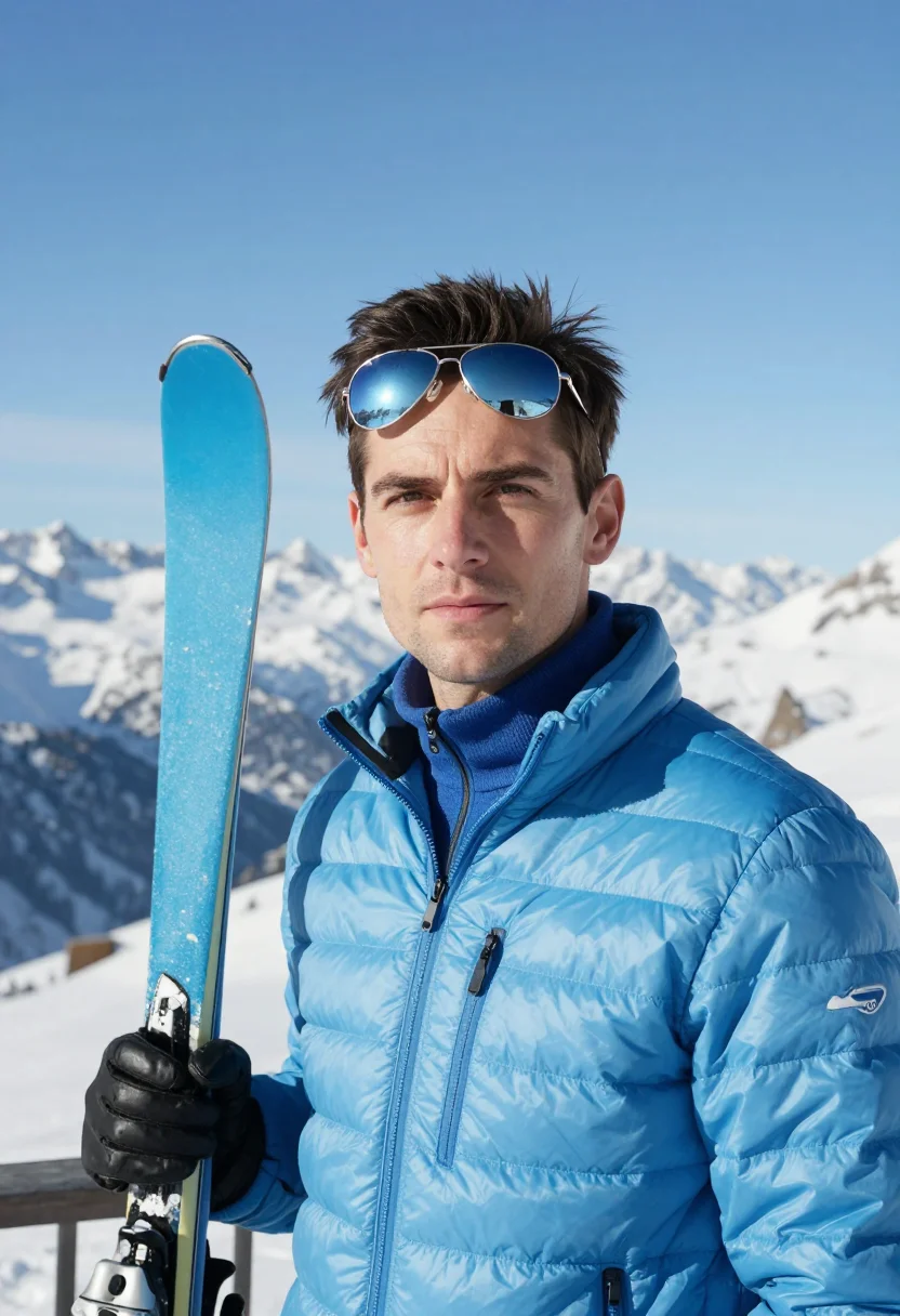 AI ohmss piz gloria sky blue sample — portrait of a man, framed tight, head and shoulders, the bod
