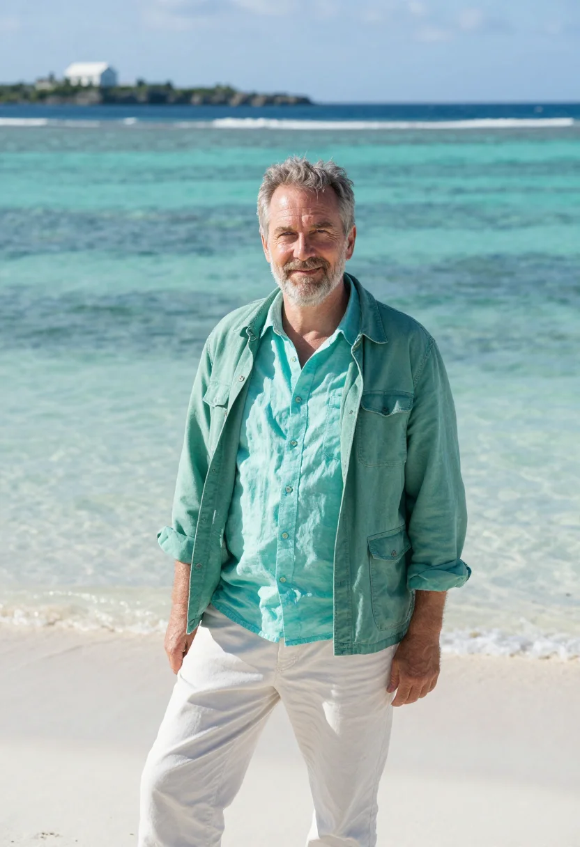 AI okinawa marine biologist coral turquoise sample — portrait of a man, a marine biologist in his fifties of Dutc