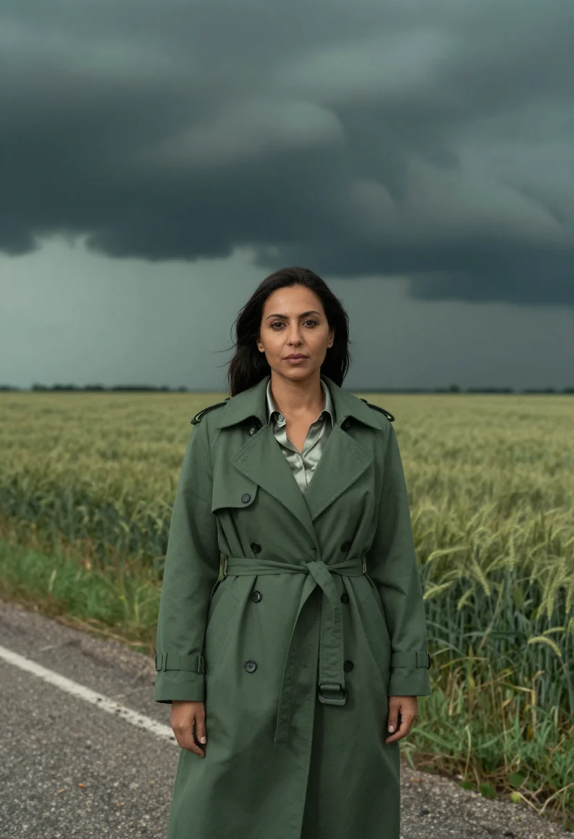 AI oklahoma meteorologist supercell green sample — portrait of a woman, half-length portrait of a Middle-Easter