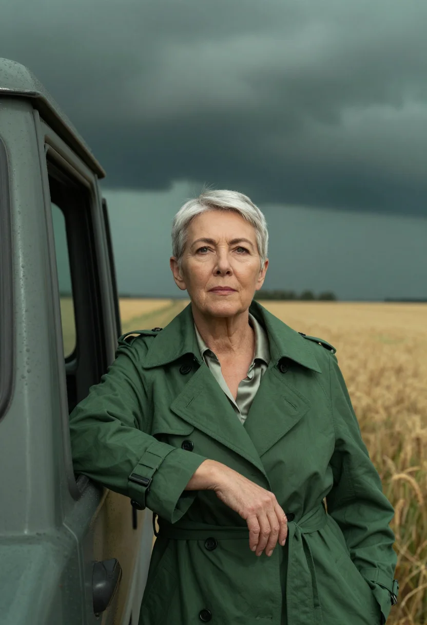 AI oklahoma meteorologist supercell green sample — portrait of a woman, chest-up portrait of a Western-European