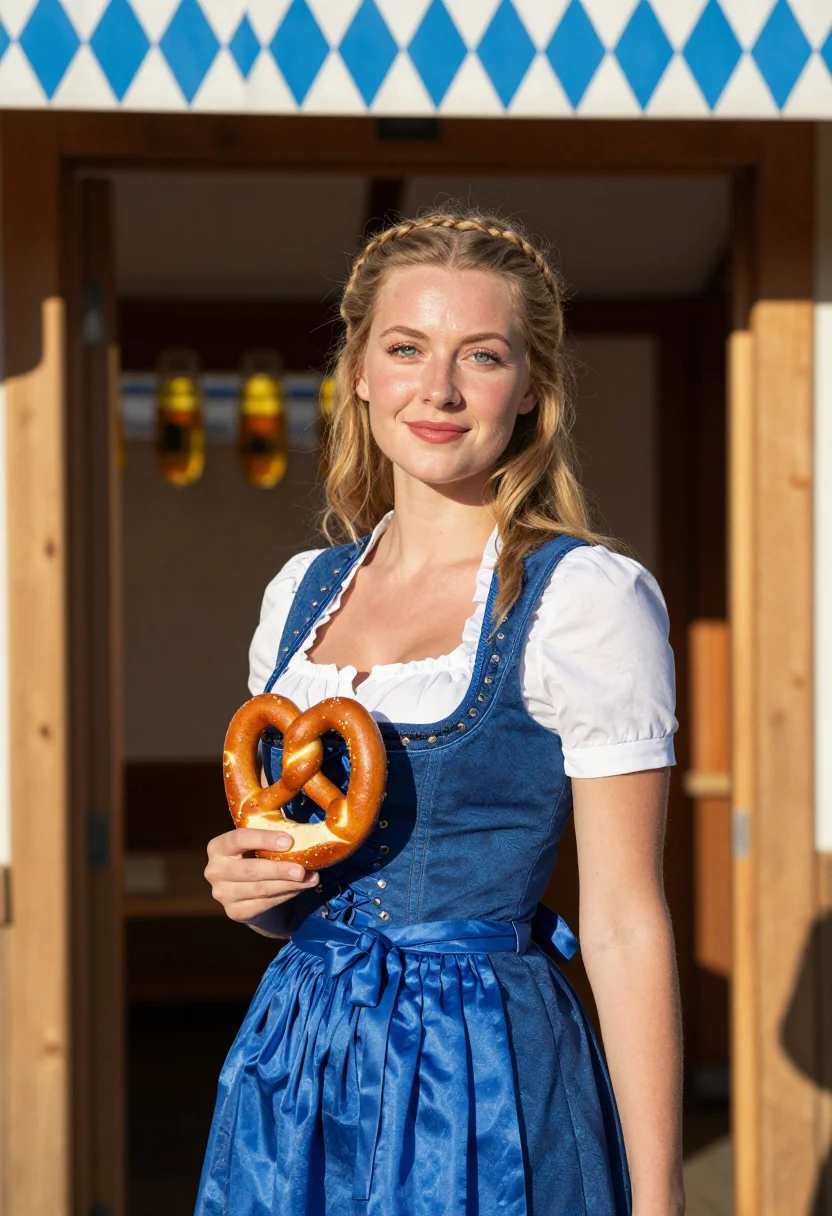 AI oktoberfest dirndl bavaria blue sample — portrait of a woman, chest-up portrait of a Bavarian woman i