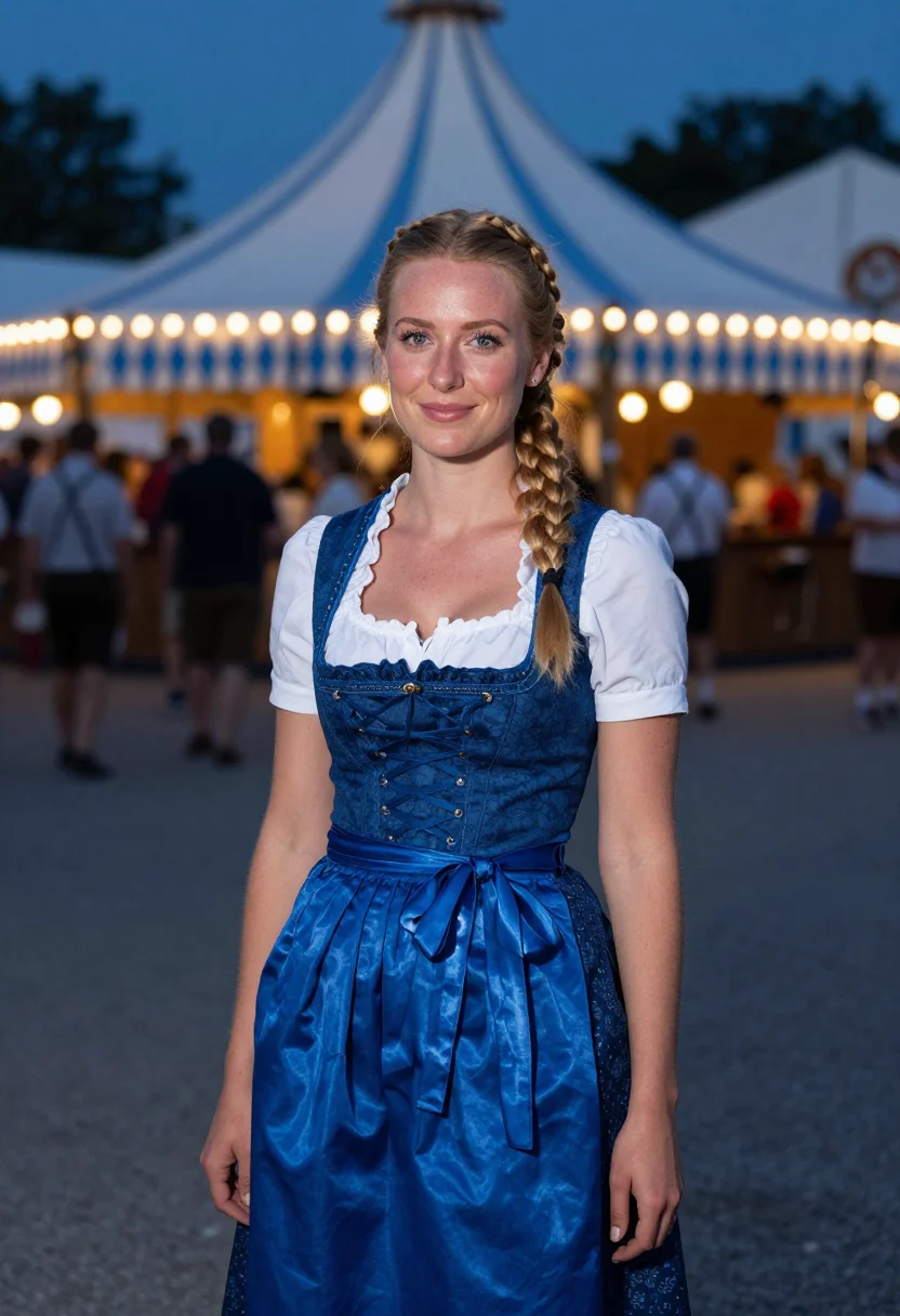 AI oktoberfest dirndl bavaria blue sample — portrait of a woman, chest-up portrait of a Bavarian woman i