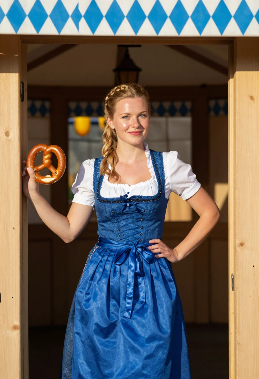 AI oktoberfest dirndl bavaria blue sample — portrait of a woman, three-quarter-length portrait of a Bava