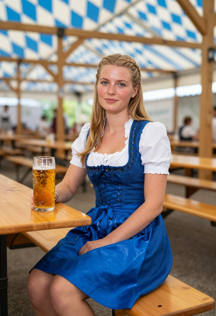 AI oktoberfest dirndl bavaria blue sample — portrait of a woman, three-quarter-length portrait of a Bava