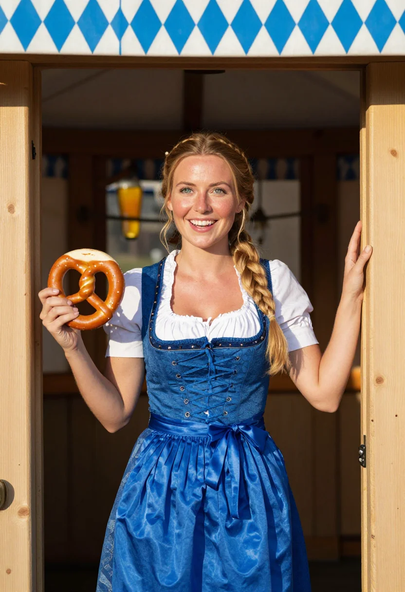 AI oktoberfest dirndl bavaria blue sample — portrait of a woman, half-length portrait of a Bavarian woma