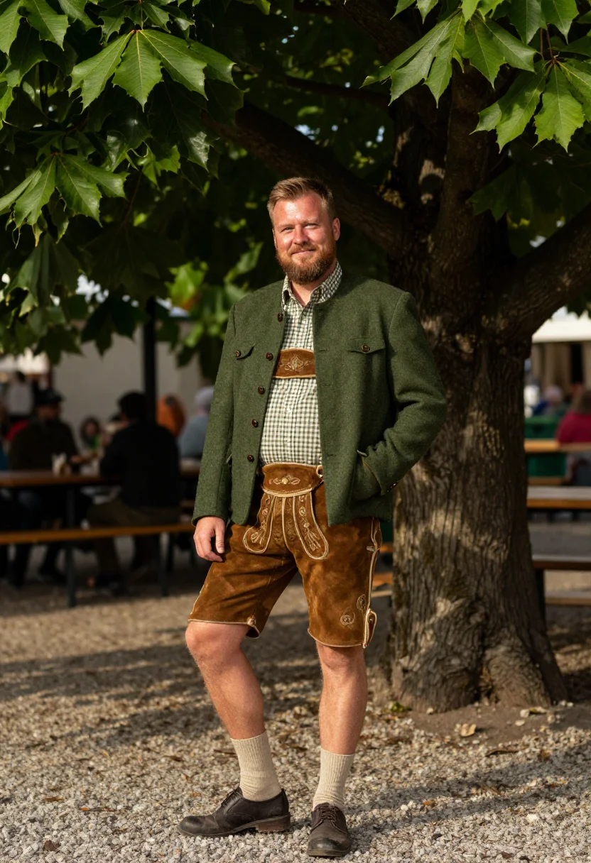AI oktoberfest lederhosen loden sample — portrait of a man, three-quarter-length portrait of a Bavari