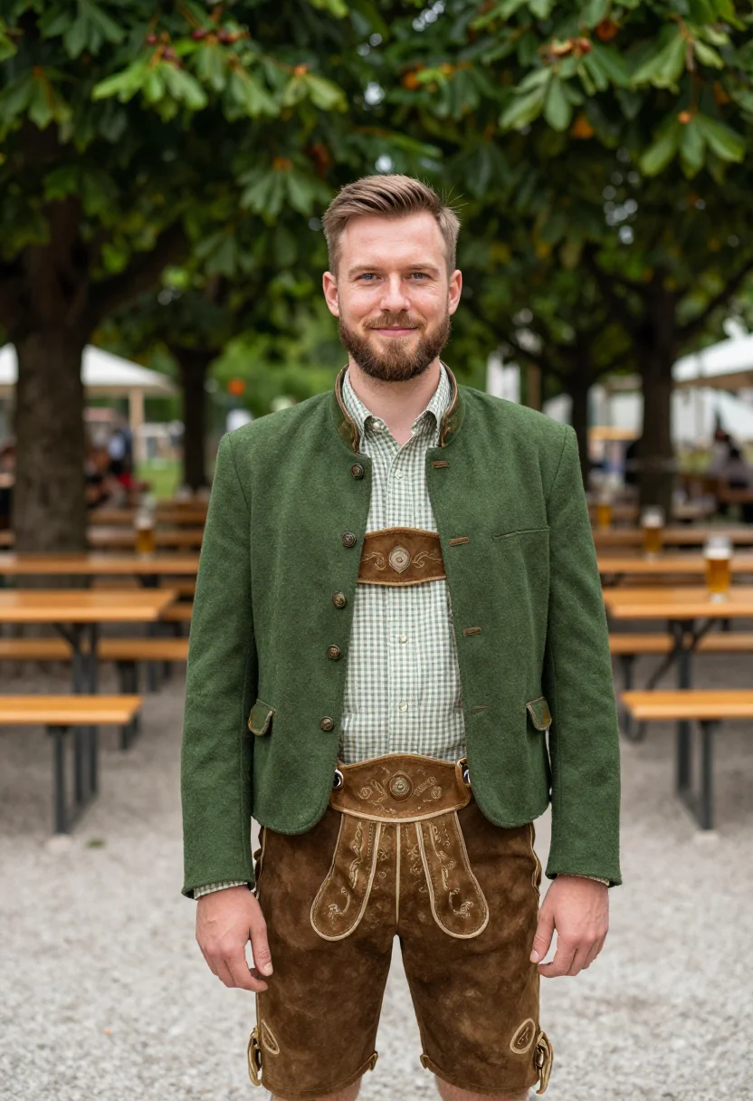 AI oktoberfest lederhosen loden sample — portrait of a man, chest-up portrait of a Bavarian man in hi