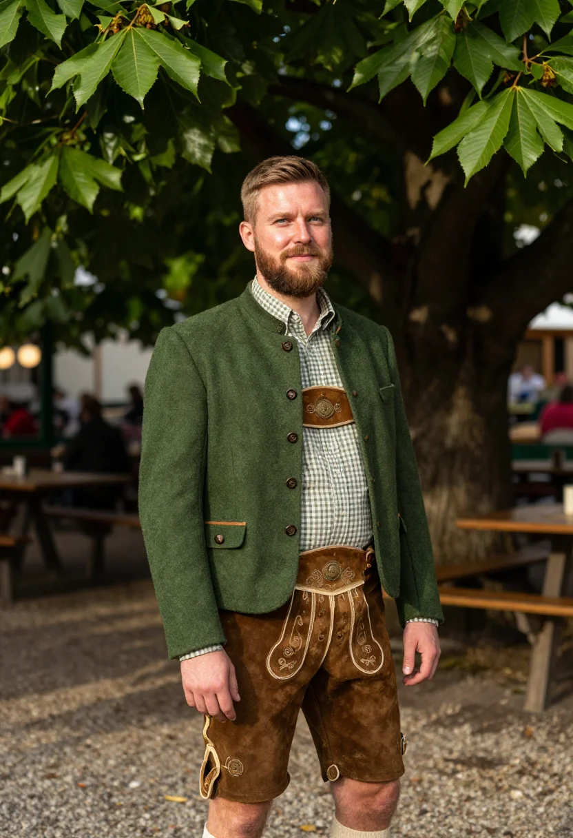AI oktoberfest lederhosen loden sample — portrait of a man, chest-up portrait of a Bavarian man in hi
