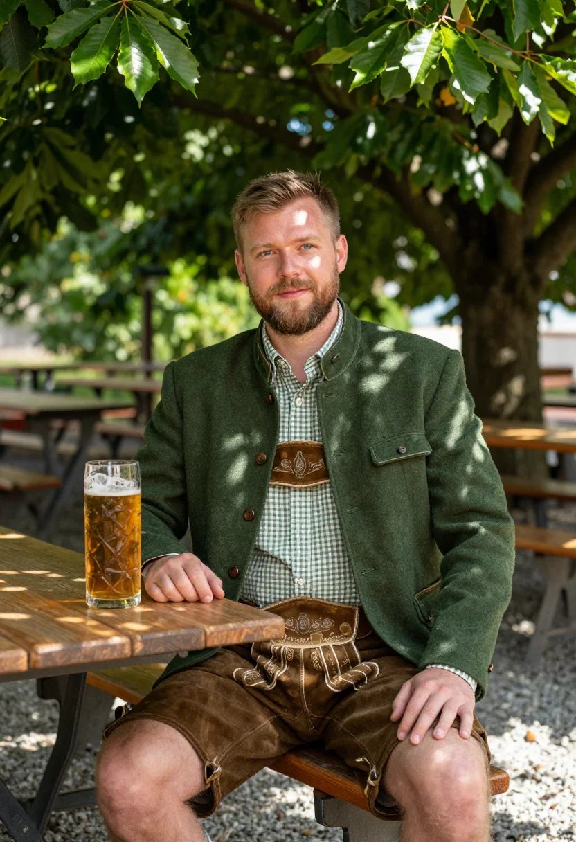 AI oktoberfest lederhosen loden sample — portrait of a man, three-quarter-length portrait of a Bavari