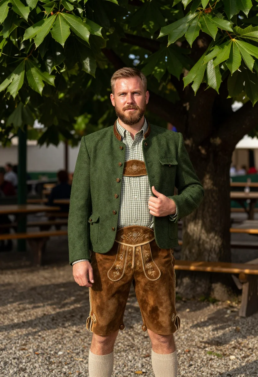 AI oktoberfest lederhosen loden sample — portrait of a man, half-length portrait of a Bavarian man in