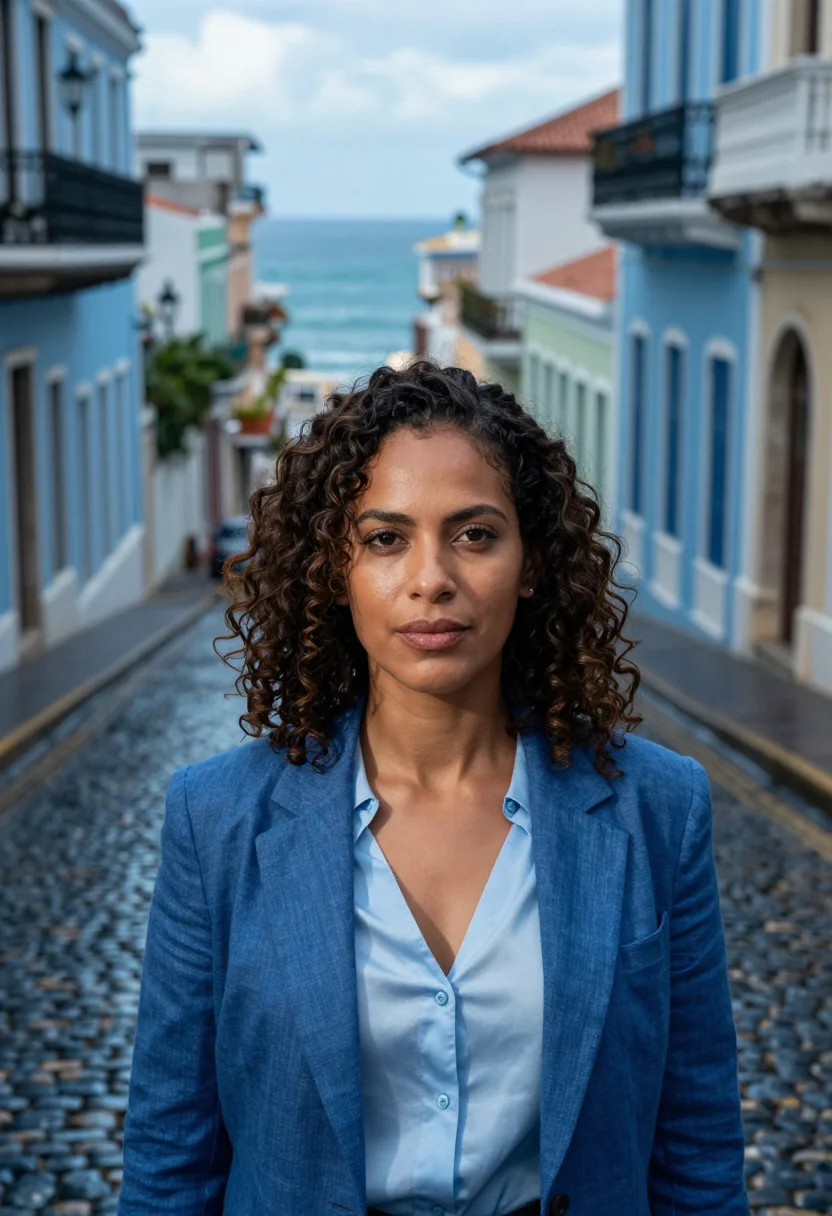 AI old san juan lawyer adoquin blue sample — portrait of a woman, head-and-shoulders portrait of a Puerto