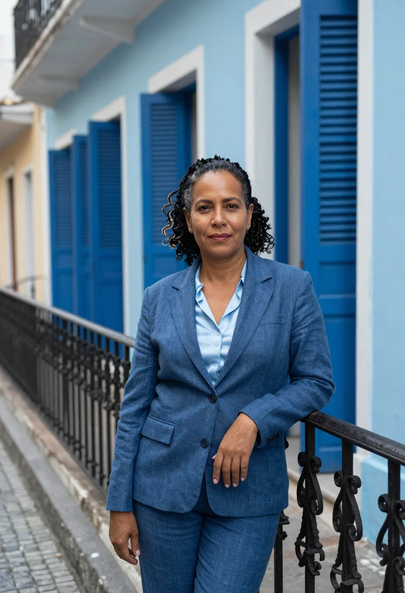AI old san juan lawyer adoquin blue sample — portrait of a woman, half-length portrait of a Puerto Rican