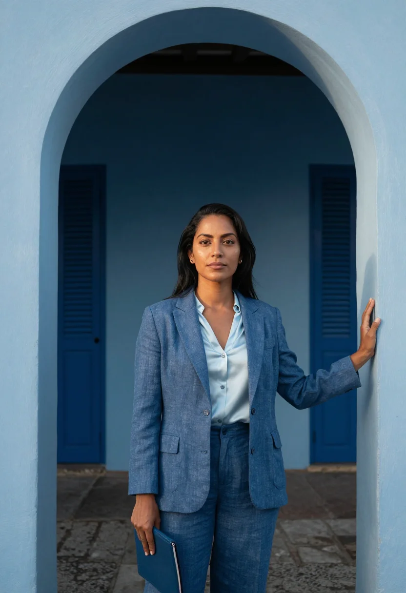 AI old san juan lawyer adoquin blue sample — portrait of a woman, half-length portrait of a Puerto Rican