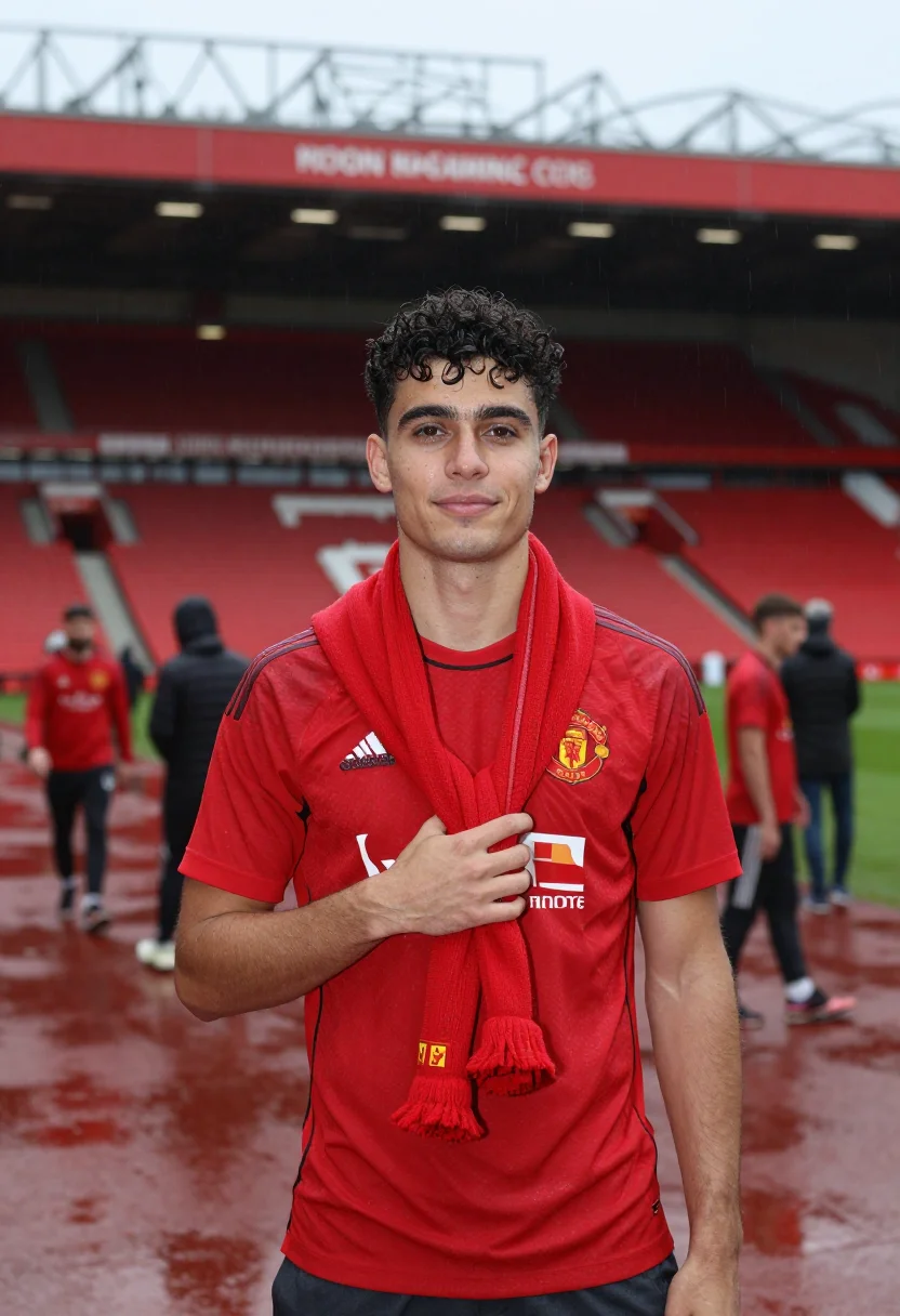 AI old trafford manchester red sample — portrait of a man, an English man in his early twenties with
